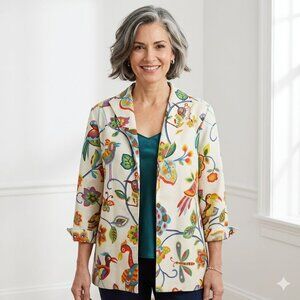 Painted Pony VTG Tapestry Jacket Blazer 1X Colorful Birds Butterflies Artsy